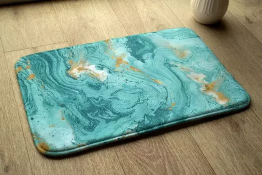 Впитывающий коврик для ванной — Коврик для ванной — Нескользящий коврик для ванной — 75 x 45 см — Бирюзовый мрамор tulup