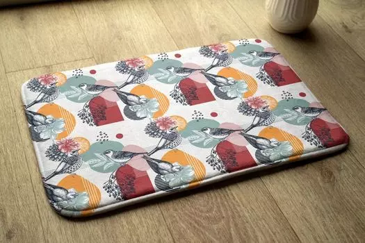 Впитывающий коврик для ванной - коврик для ванной - нескользящий коврик для ванной - 75 x 45 см - узор «птички-цветы» tulup