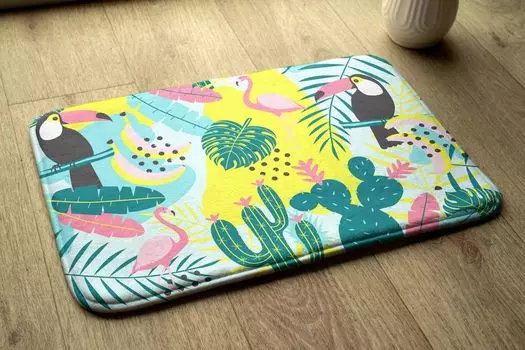 Впитывающий коврик для ванной - Коврик для ванной - Нескользящий коврик для ванной - 75 x 45 см - Абстракция птиц и растений tulup