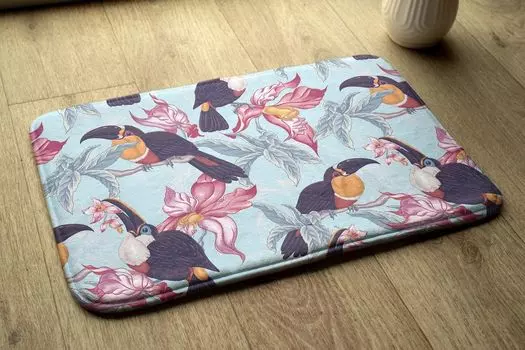 Впитывающий коврик для ванной — Коврик для ванной — Нескользящий коврик для ванной — 75 x 45 см — Birds Flowers tulup