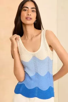 Вязаная блуза без рукавов с волнистым швом Love & Roses, синий