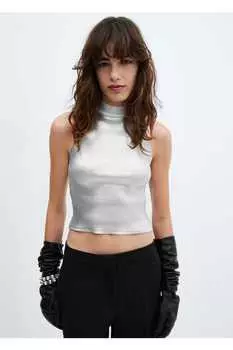 Вязаная блузка металлик Mango, серебряный