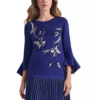 Вязаная блузка с цветочным узором Misook, синий