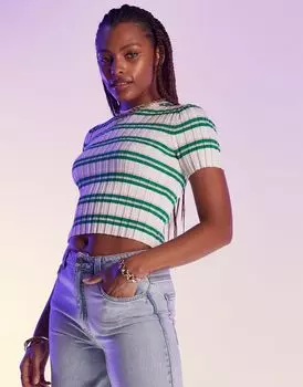 Вязаная детская футболка с круглым вырезом в зеленую полоску ASOS DESIGN