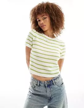 Вязаная детская футболка в зеленую полоску с широкими рубчиками ASOS DESIGN
