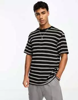 Вязаная фактурная футболка в черную полоску Jack & Jones originals