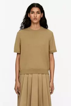 Вязаная футболка из шерсти мериноса Arket, бежевый