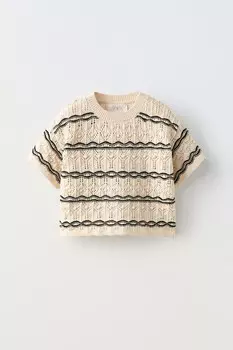 Вязаная футболка крючком ZARA, экрю