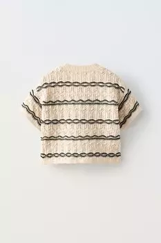 Вязаная футболка крючком ZARA, экрю