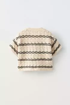 Вязаная футболка крючком ZARA, экрю
