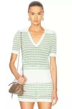 Вязаная футболка-поло Everley с фестонами Zimmermann, зеленый/кремовый