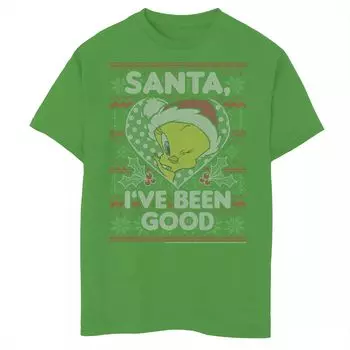 Вязаная футболка с рисунком «I've Been Good» для мальчиков 8–20 лет Looney Tunes Tweety Bird Santa Licensed Character
