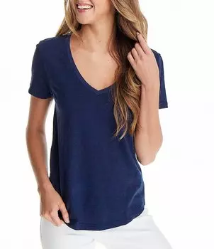 Вязаная футболка Southern Tide Sunfarer с V-образным вырезом и короткими рукавами, синий