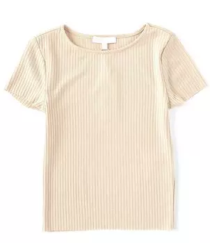 Вязаная футболка в рубчик с короткими рукавами для девочек GB Big Girls 7–16, бежевый