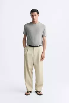 Вязаная хлопковая футболка ZARA, светло-серый