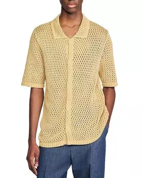 Вязаная классическая рубашка на пуговицах Sandro, коричневый/бежевый