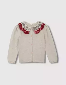 Вязаная кофта для девочки с большим ярким воротником Gocco, цвет Piedra