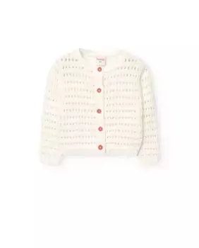 Вязаная кофточка для девочки с ажурным узором и застежкой на пуговицы Boboli, белый