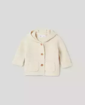Вязаная кофточка для девочки с капюшоном Baby El Corte Ingls, цвет 120 Crudo