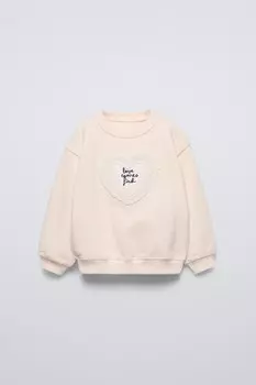 Вязаная крючком кофта с сердцем ZARA, экрю