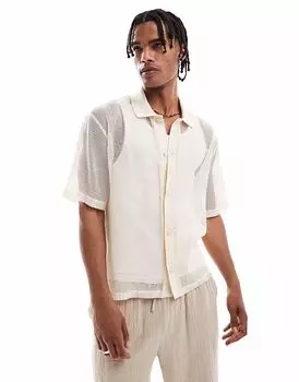 Вязаная крючком рубашка Pull&Bear цвета экрю