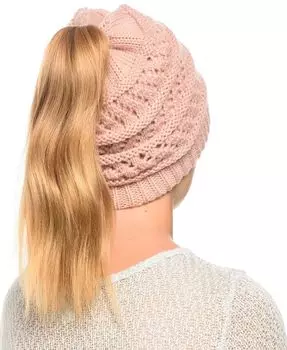 Вязаная крючком шапка с хвостиком в стиле «грязный пучок» Angela & William, розовый