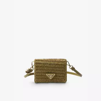 Вязаная крючком визитница с логотипом и съемным ремешком Prada, зеленый