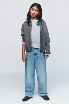 Вязаная куртка-бомбер на молнии ZARA, антрацитовый серый