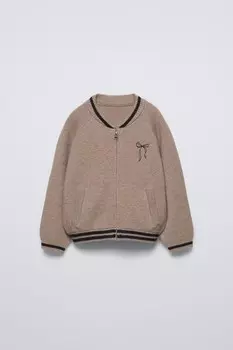 Вязаная куртка-бомбер ZARA, коричневый/серо-коричневый