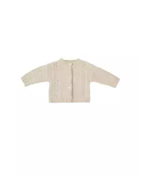 Вязаная куртка для девочки с плетением и ажурными деталями BABID, бежевый