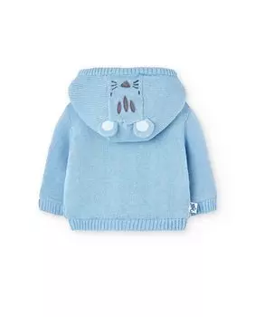 Вязаная куртка для мальчика на подкладке и капюшоне Boboli, синий