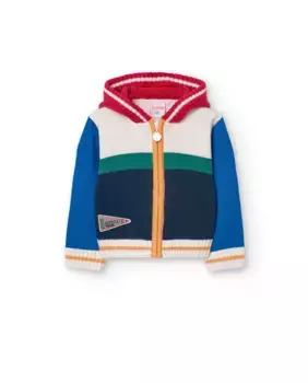Вязаная куртка для мальчика с капюшоном и застежкой-молнией Boboli, мультиколор