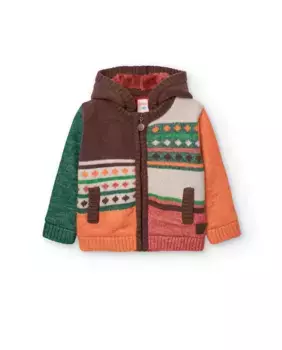 Вязаная куртка для мальчика с капюшоном и застежкой-молнией Boboli, мультиколор