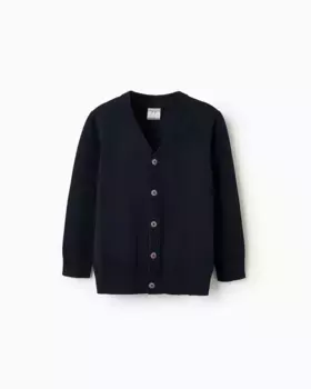 Вязаная куртка для мальчика с заплатками на локтях и застежкой на пуговицы Zippy, тёмно-синий