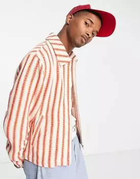 Вязаная куртка харрингтон в оранжево-белую полоску ASOS DESIGN ASOS DESIGN
