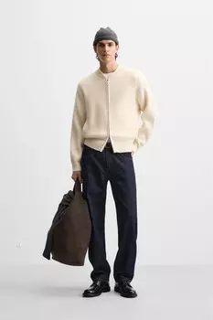 Вязаная куртка на молнии ZARA, экрю