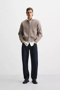 Вязаная куртка на молнии ZARA, коричневый/серо-коричневый