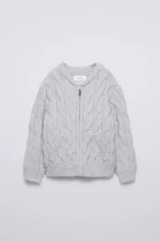 Вязаная куртка на молнии ZARA, жемчужно-серый