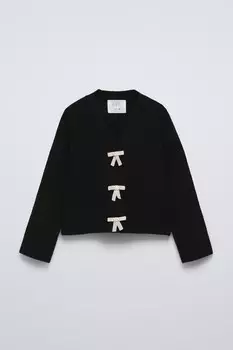 Вязаная куртка с бантами ZARA, черный