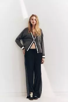 Вязаная куртка с кантом ZARA, серый мергель