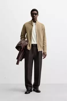 Вязаная куртка с отделкой с обратным эффектом ZARA, кэмел