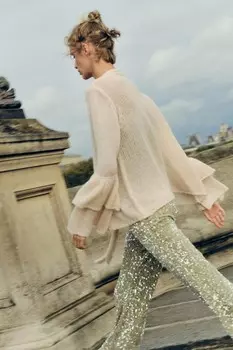 Вязаная куртка с рюшами на рукавах ZARA, экрю
