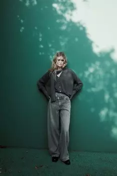Вязаная куртка с шарфовым воротником ZARA, серый