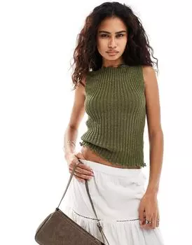 Вязаная майка цвета хаки с вырезом COLLUSION