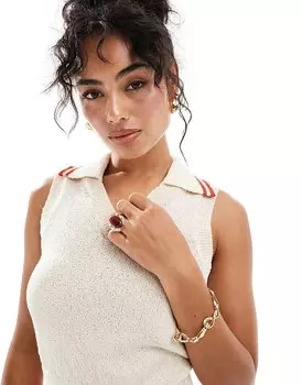 Вязаная майка Mango светло-бежевого цвета с контрастными полосками по краям