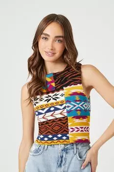 Вязаная майка-свитер с геопринтом Forever 21, коричневый