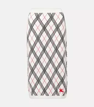 Вязаная миди-юбка из хлопка с узором "аргайл" Burberry, Chalk Argyle Check