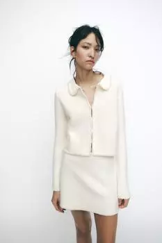 Вязаная мини-юбка с искусственным жемчугом ZARA, экрю