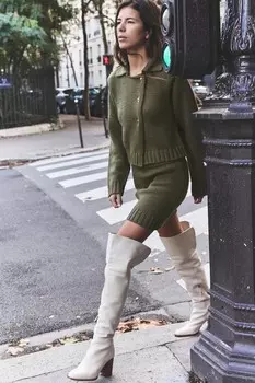 Вязаная мини-юбка ZARA, хаки