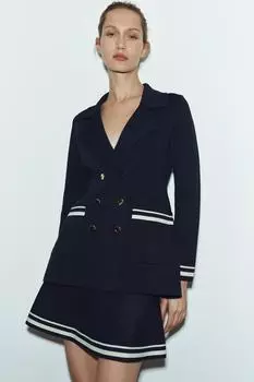 Вязаная мини-юбка ZARA, темно-синий